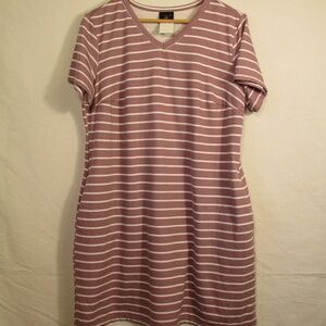 Striped Mauve T-shirt Dress with pockets by 32 Cool